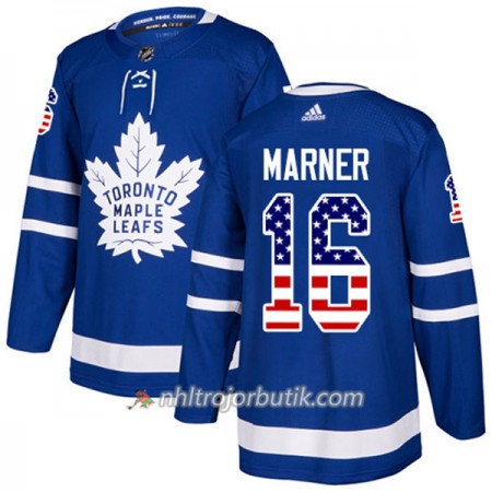 Män Ishockey Toronto Maple Leafs Tröja Mitchell Marner 16 Adidas 2017-2018 Blå USA Flag Fashion Authentic